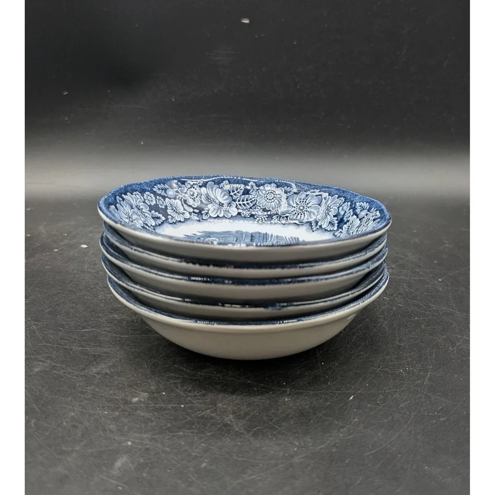 Liberty Blue Historic Colonial Scenes Betsy Ross Fruit Bowls Set of 5 England